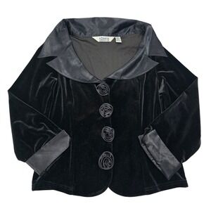 Stera‎ Women's Black Velvet Rose Button Jacket Blazer Size M